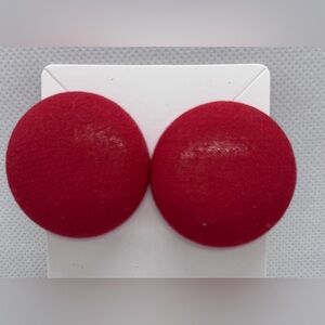 RED- Round Fabric Button Earrings -NEW- handmade